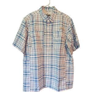 Habit Men's Coastal Villa Short-Sleeve Fishing Shirt Blue/Peach Plaid Large NWOT
